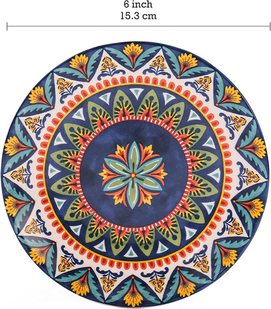 Bico Havana Appetizer Plates Set of 6, 6 Inch Small Ceramic Dessert Plates for Snacks, Salad, Tablescape, Microwave and Dishwasher Safe, Gift for Housewarming and Thanksgiving