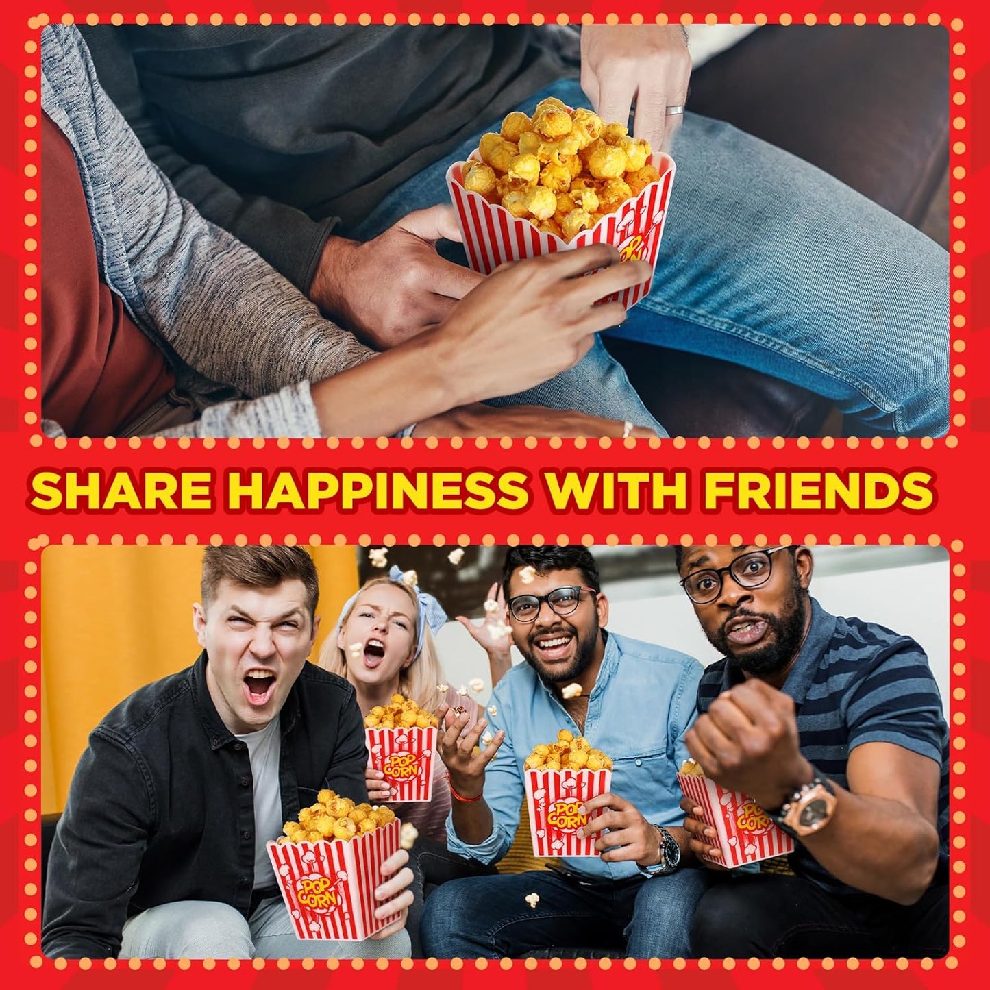 LemonRoad 30 Pcs Plastic Open Top Popcorn Boxes Red and White Striped Classic Popcorn Reusable Movie Theater Style Container Set Bucket Tub for Cinema and Home Use 3.94 Tall x 3.94 Square