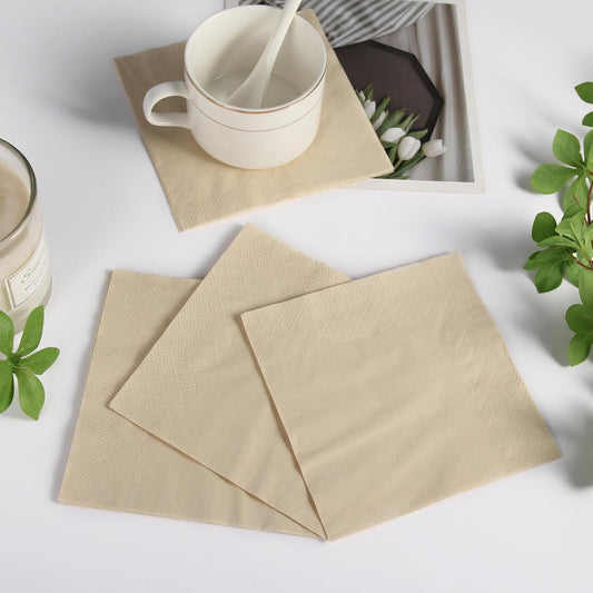 MORGIANA 300-Pack Bamboo Wedding Cocktail Napkins Disposable - 5 x 5 Inch Compostable Napkins for Parties, Bar