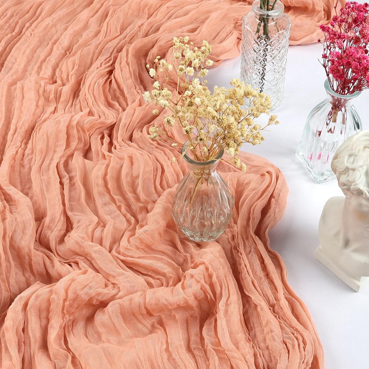 6 Pack 10FT Peach Cheesecloth Table Runner 35x120 Inch Gauze Rustic Boho Table Runner Cheese Cloth for Wedding Decor Birthday Party Bridal Baby Shower Table Centerpiece Decoration