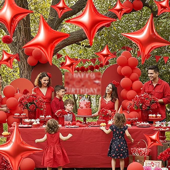 TONIFUL 30Pcs 26In&10In Star Balloons Red Four Pointed Foil Mini Star Mylar Balloons for New Year Valentine's Day Birthday Wedding Baby Shower Anniversary Engagement Party Decor Supplies