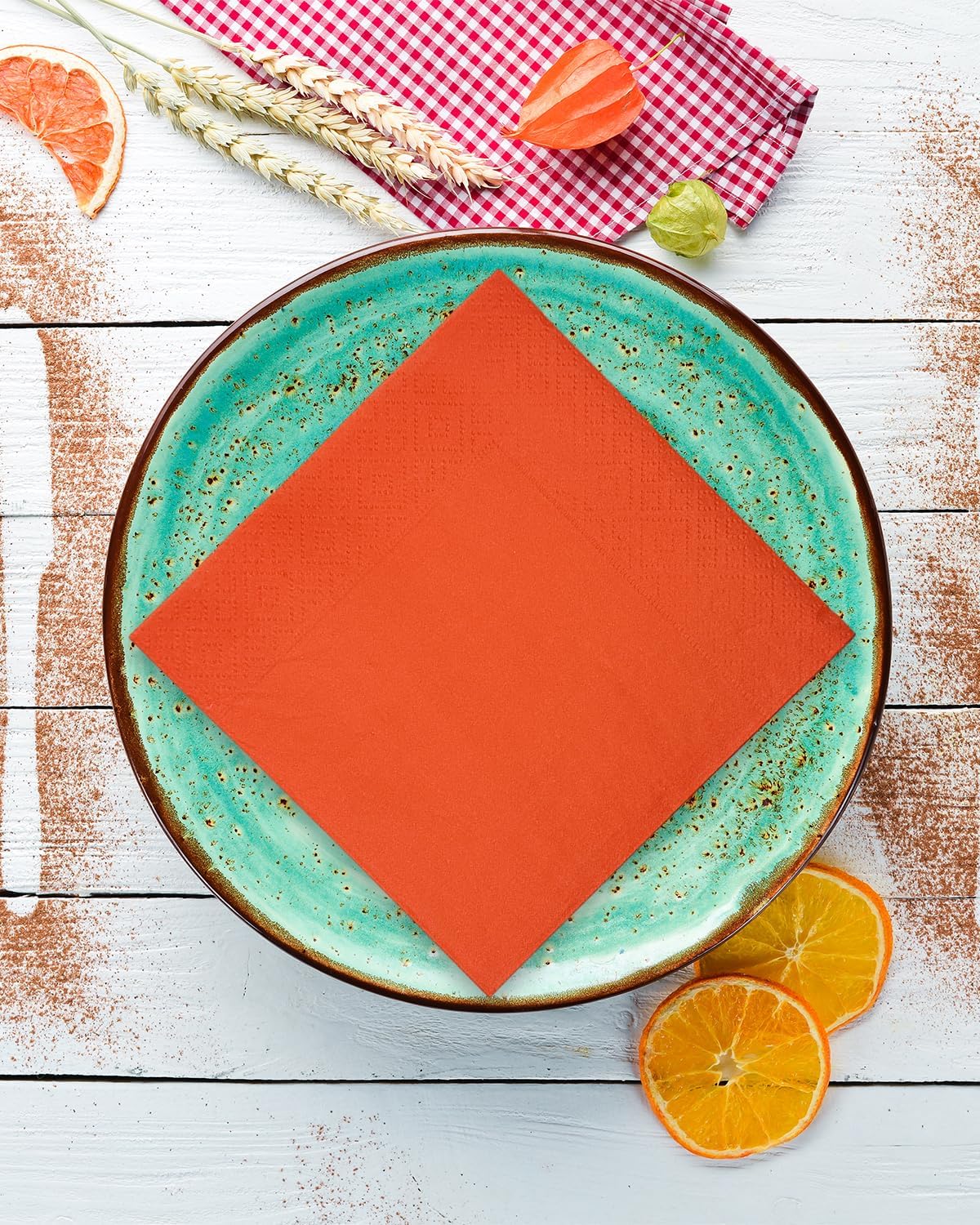 Orange Red Cocktail Napkins 5 * 5inch disposable Beverage Napkin paper for Cocktail, Wedding, Dinner,Birthday Party Dessert Wine Paper Napkins( 120 Count)