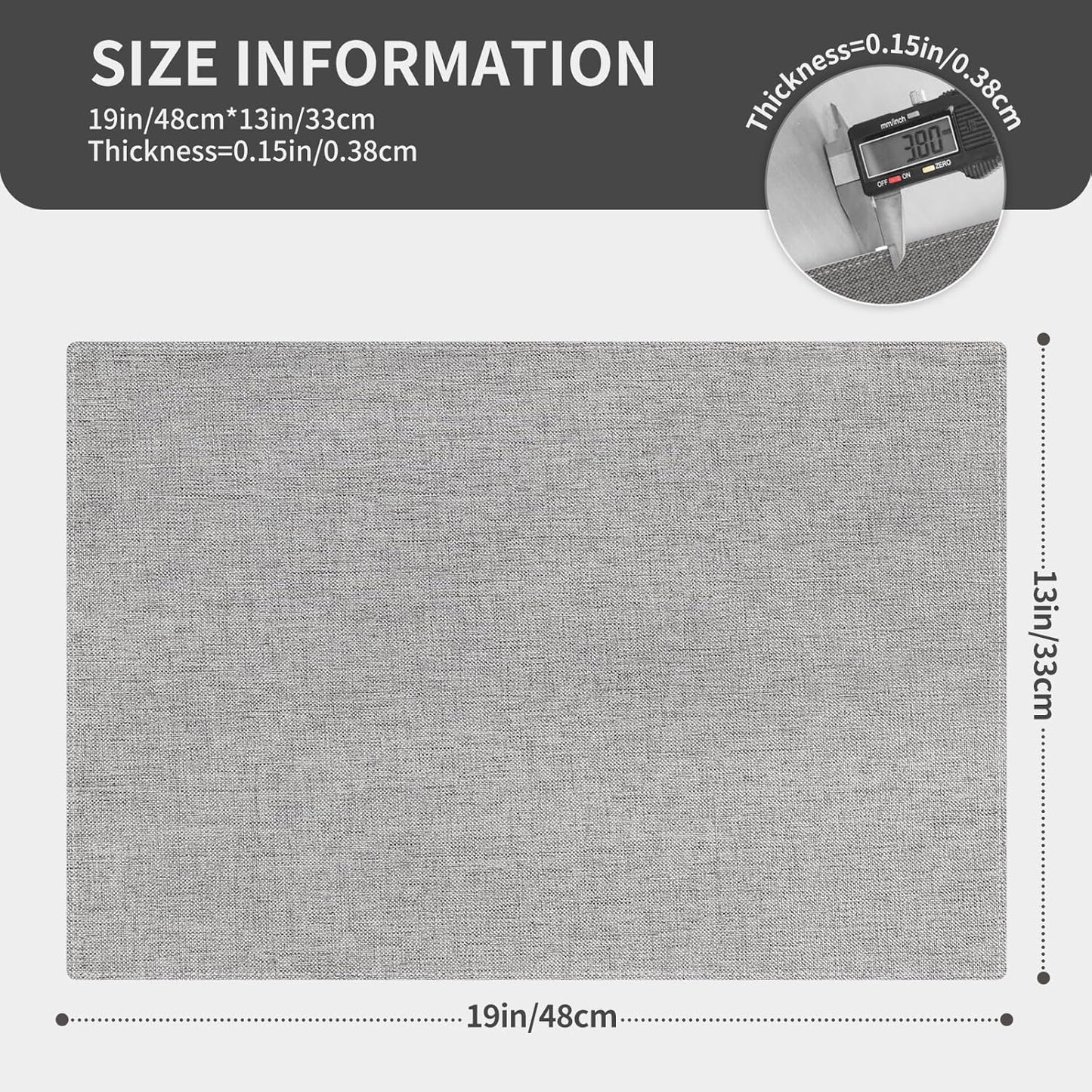 Cloth Placemats, Set of 6 Heat-Resistant Cotton Linen Blend Double Layered Machine Washable Place Mats, Wrinkle Free Thick Fabric Dining Table Mats for Indoors & Outdoors (Light Grey, 6)