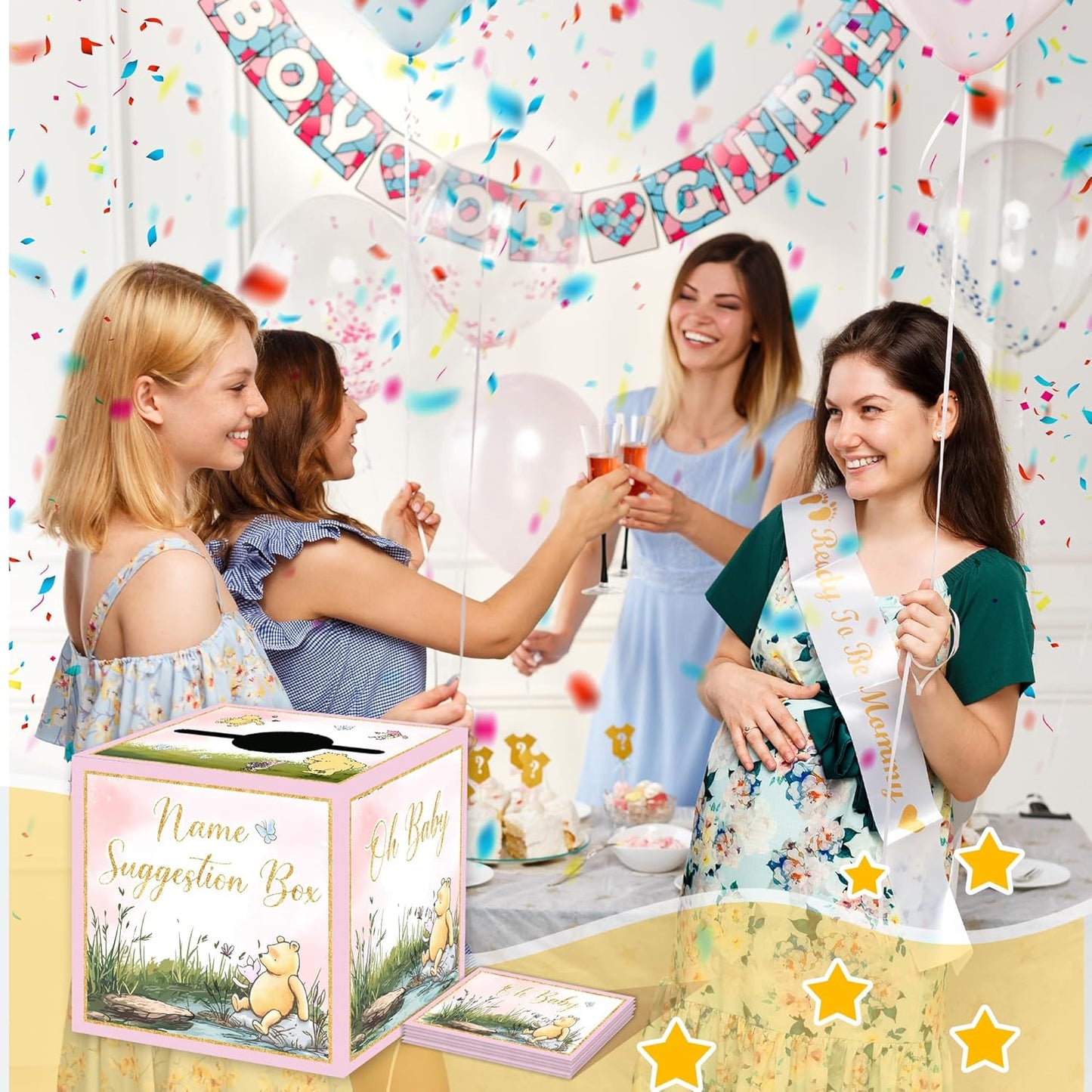 Winnie Baby Shower Decorations-the Pooh Baby Shower Games-Winnie Party Decorations-Baby Name Suggestion Cards with Box-Baby Name Suggestion Cards,pink