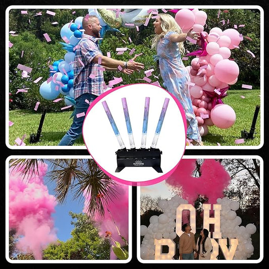 Ultimate Confetti - Electric Powder + Confetti Popper Cannon Cartridge 24” Pink - Pre-Filled and Leak-Resistant Gender Reveal Poppers Cannon, Requires EC-1 or EC-4 Confetti Machine to Activate