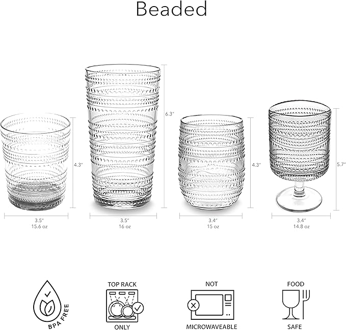 Beaded Jumbo Drinkware, Indoor/Outdoor, Cobalt Blue, 16 oz., Set of 6