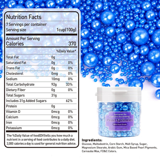 Edible Navy Blue Pearl Sugar Sprinkles, 130g/4.58oz, Blue Pearls Sprinkles for Cake Decorating, Cupcake Toppers, Cake Decorations