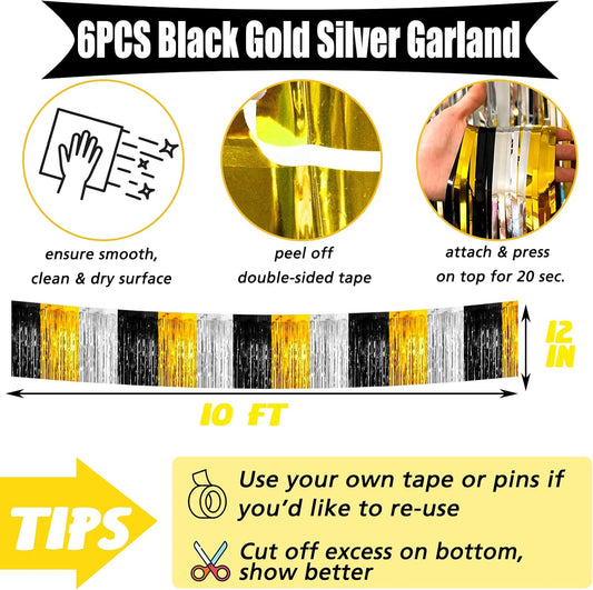 6 Pack 6 Feet 2024 New Year Foil Fringe Garland Metallic Tassle Banner Wall Hanging Tinsel Streamers Backdrop for Parade Floats, Notorious One Birthday Roaring 20s Graduation Party Decorations