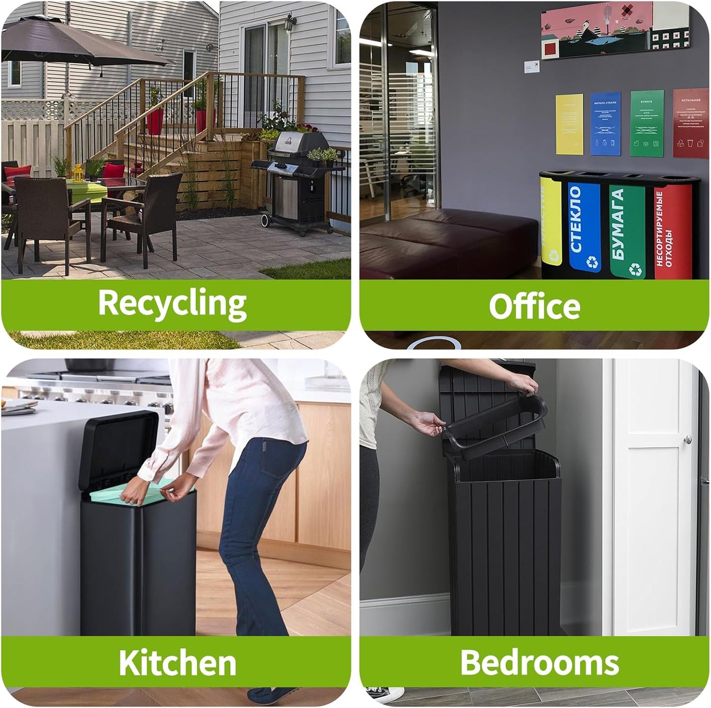 Kitchen Trash Bags 13 Gallon: Biodegradable Tall Kitchen Garbage Bags Strong Unscented Recycling Bags for Home/Office (Green, 80 Counts)