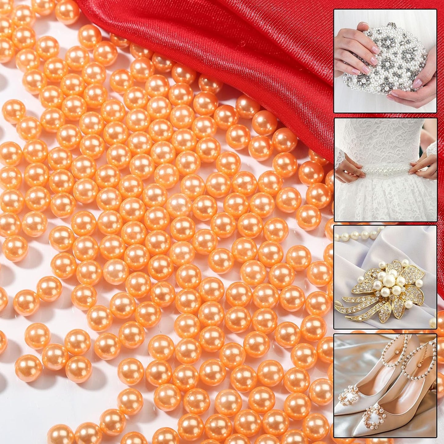 980pcs Undrilled Holeless ABS Faux Pearl Beads for Vase fillers, No Hole Round Pearls for Cosmetic Boxes, DIY Parts, Table Scatter, Wedding, Birthday Party Home Decorating (Pale Gold, 8mm)