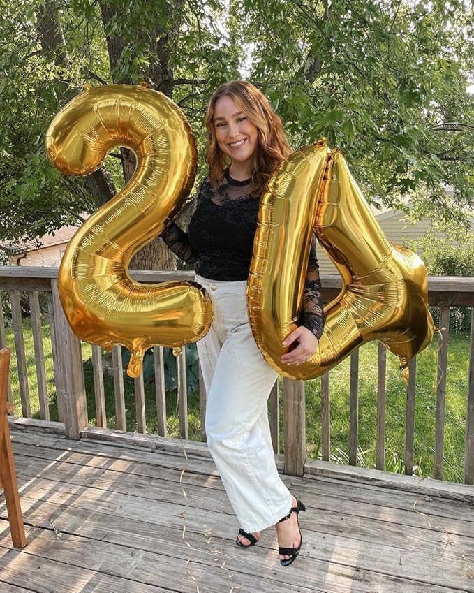 Gold 4 Balloon, Number Balloon 40 Inch, 4th Gold and Black Party Decorations, Four Large Numbers for Party Decor, Number 4 Balloon