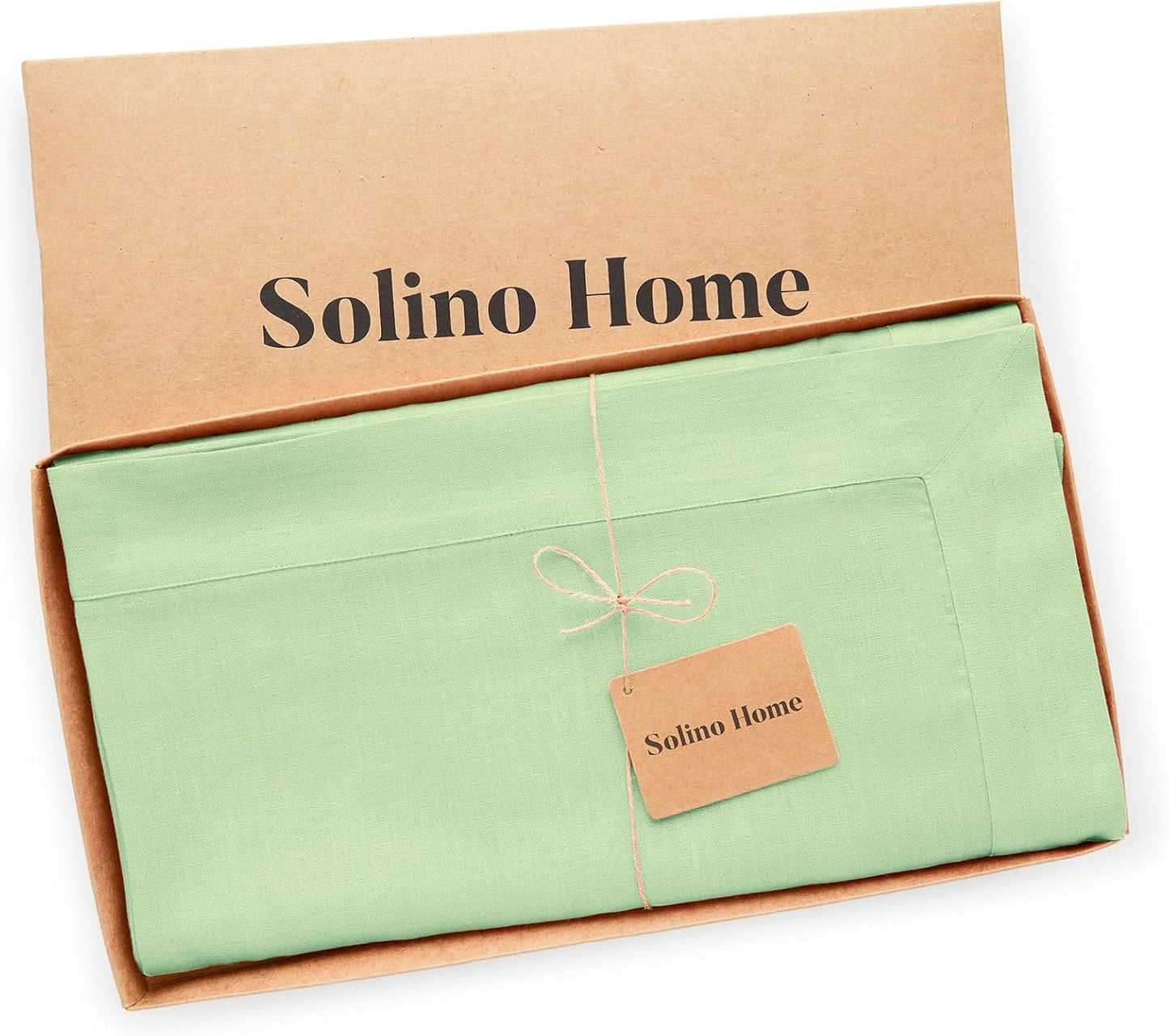 Solino Home Linen Tablecloth for Rectangle Tables 60 x 120 Inch - 100% Pure Linen Pastel Green Table Cloth - Fete, Machine Washable Cloth Tablecloth