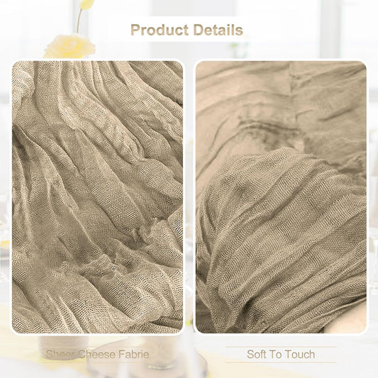10 Pack Khaki Cheesecloth Table Runner 35x120 Inch 10Ft Rustic Gauze Cheese Cloth Table Runner Sheer Cheesecloth Table Runners for Wedding Party Bridal Shower Decoration