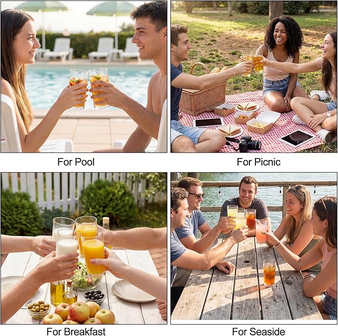 Gerrii 18 Pcs Clear Plastic Tumblers Drinking Cups Reusable Unbreakable Juice Acrylic Glasses Dishwasher Safe Plastic Glasses for Adults Picnic Party Kitchen (15.5 oz,Vintage)