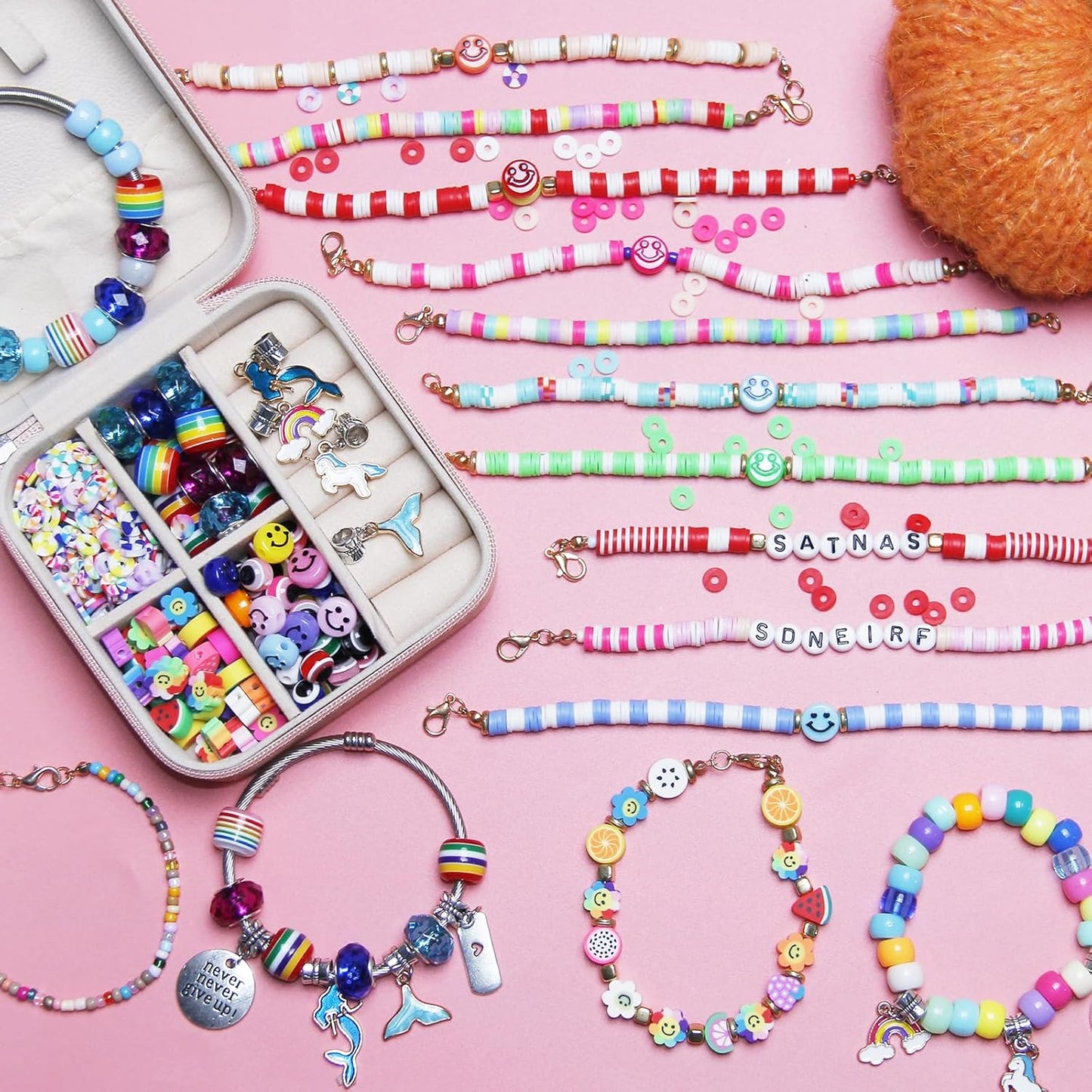 3900 Pcs Girls Bracelet Making Kit, Beads Jewelry Making Kit, Unicorn/Mermaid DIY Crafts Birthday Christmas Gifts with Organizer Box for Friendship Bracelets kits, Girls Ages 5 6 7 8-12 Years Old