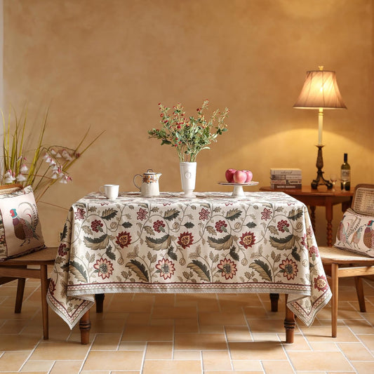 ISAENNE Designer Provence Floral Small Square Tablecloth,Linen Colorful Washable Indoor Table Cloth,Durable Home Decor Tablecloths for Dining Thanksgiving Kitchen Christmas,55"*55"-Ratina