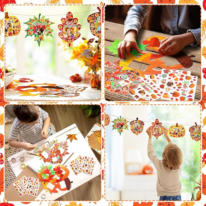 Jetec 48 Packs Thanksgiving Picture Frame Craft Kits Fall DIY Photo Frame with Stickers Make Your Own Picture Craft for Thanksgiving Autumn Home Classroom Decor