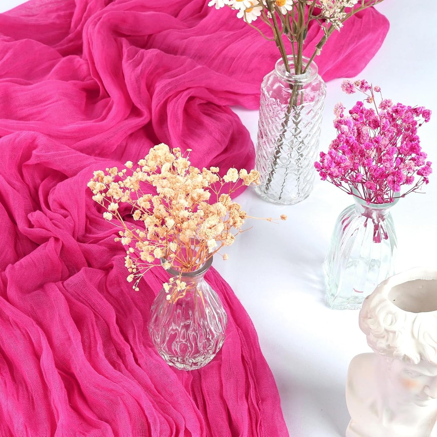 6 Pack 10FT Hot Pink Cheesecloth Table Runner 35x120 Inch Gauze Rustic Boho Table Runner Cheese Cloth for Wedding Decor Birthday Party Bridal Baby Shower Table Centerpiece Decoration