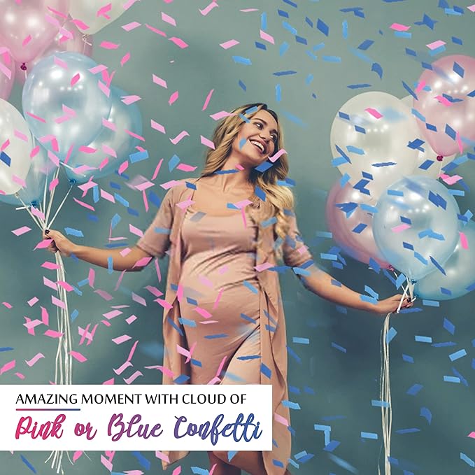 Gender Reveal Confetti Cannon, DOUKEE Biodegradable Pink or Blue Confetti Poppers Baby Shower Cannon for Boy or Girl Baby Reveal Party Supplies 2PK (1Pink 1Blue)