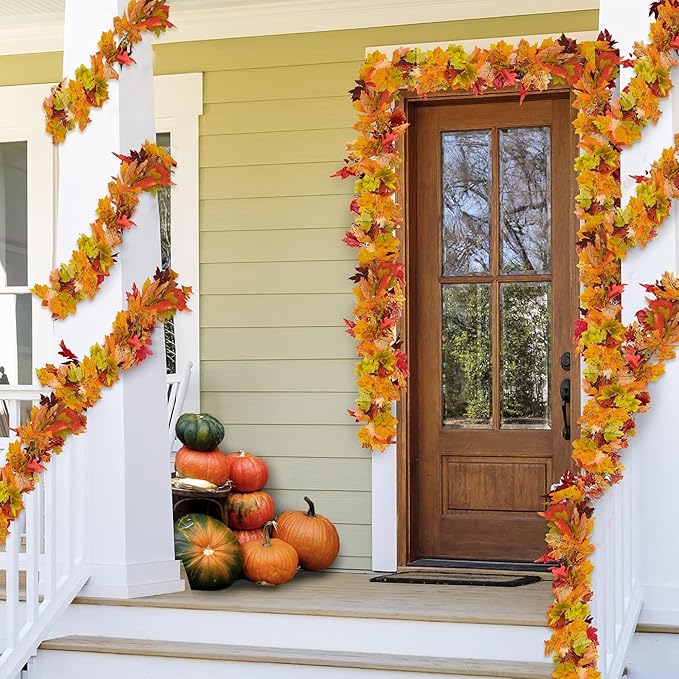 Sggvecsy 3 Pack Fall Maple Leaf Garland 5.7Ft/Piece Artificial Autumn Maple Leaves Hanging Foliage for Indoor Outdoor Home Wedding Thanksgiving Party Fireplace Decor