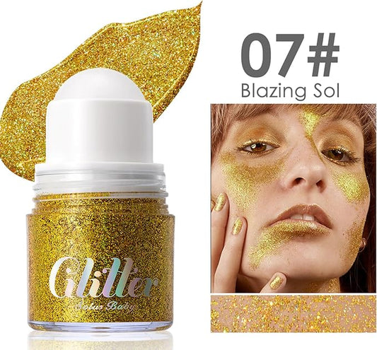 Erinde Holographic Body Glitter Gel, Roll-On Face Hair Glitter for Mermaid Makeup Festival Party Rave Accessories, Chunky Sequins Chameleon Shimmer Christmas Makeup for Women Girls, 07 Gold