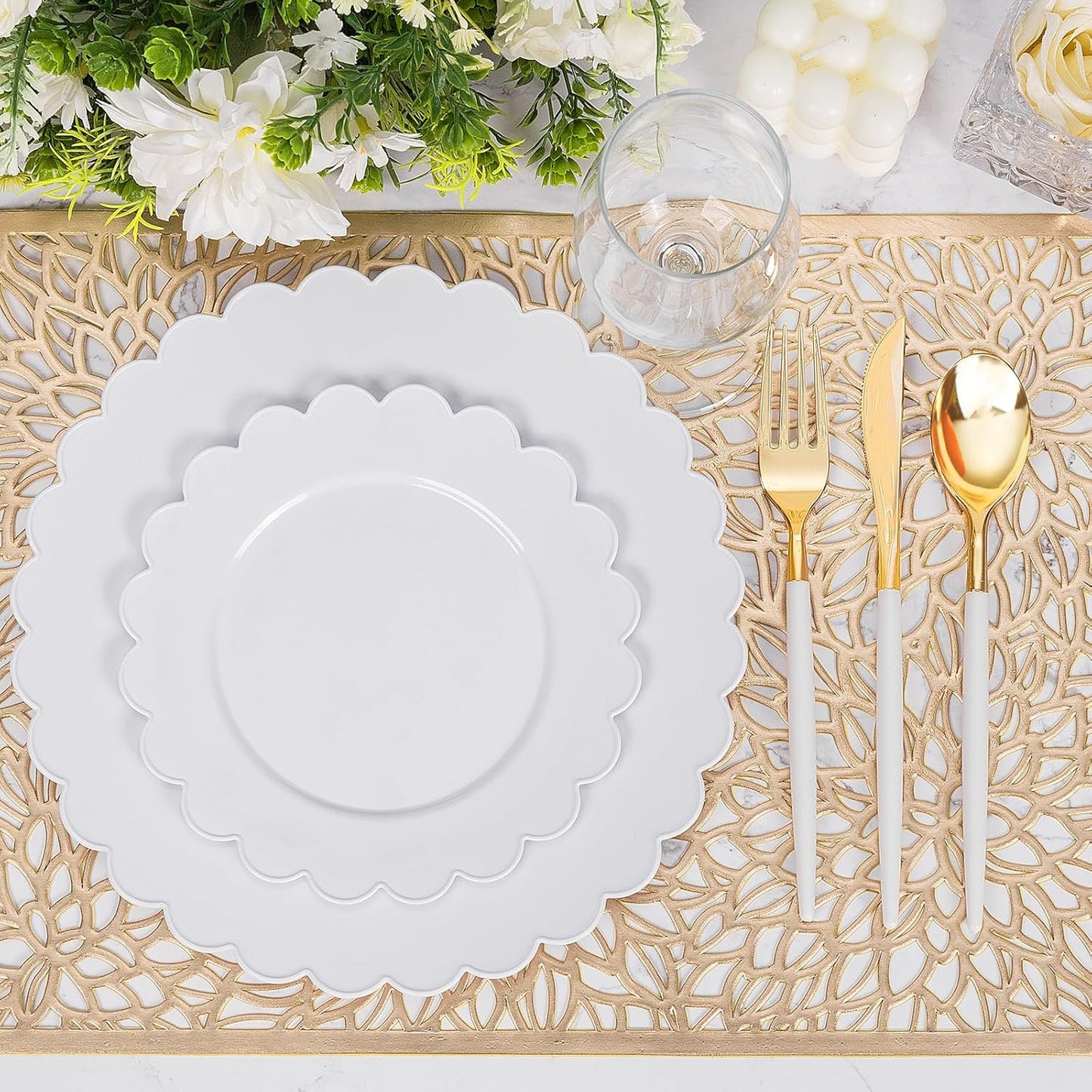 supernal 100pcs White Plastic Plates Disposable For Birthday And Wedding,Plastic Plates For Party Includes 50pcs Dinner and Dessert Plate.Scalloped Plastic Plate,Graduation Decorations 2025 Deals