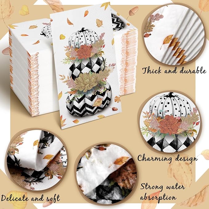 Karenhi 200 Pcs Fall Thanksgiving Paper Napkins Pumpkin Disposable Hand Towels for Bathroom 2 Ply Pumpkin Guest Napkins Thanksgiving Decorative Bathroom Paper Hand Towels for Autumn Birthday Party