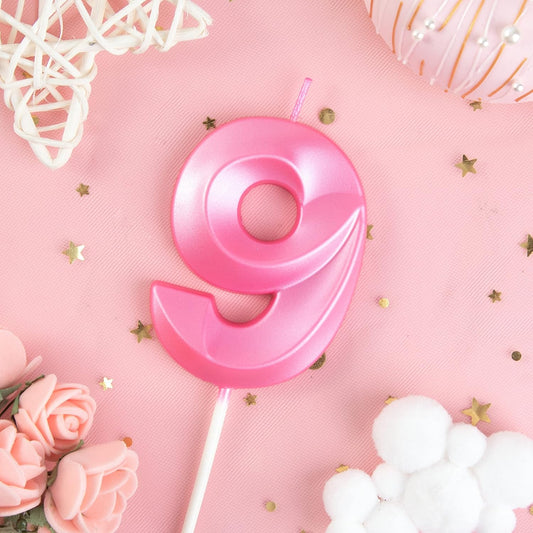 PHD Cake 2.76 Inch Diamond Pink 9 Number Birthday Candles for Party Celebration