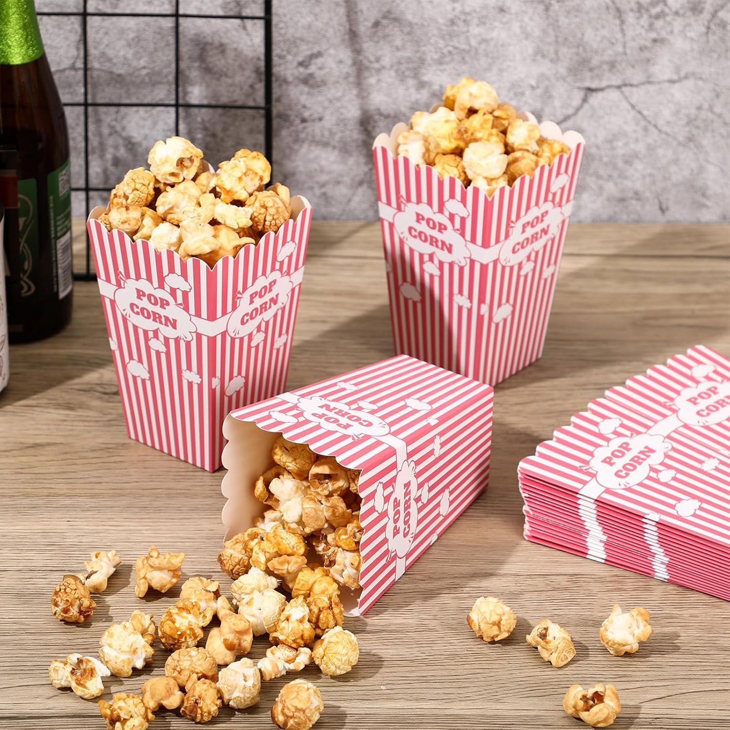 50 Pcs mini Stripe Popcorn Boxes Buckets and Container for Home for Graduation Carnival Summer Birthday Party Supplies(Pink)
