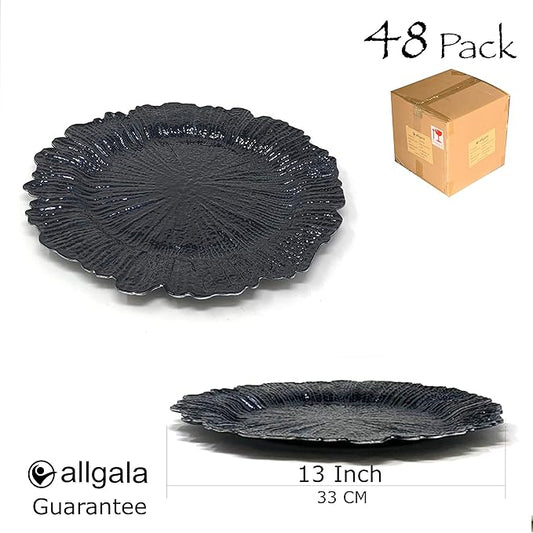 allgala Heavy Quality Round Charger Plates - Dinner Plate - Set of Charger Plates for Table Decor - Ideal for Weddings, Weddings, Thanksgiving Parties & Holidays - Reef Black (13-Inch 48-Pack)