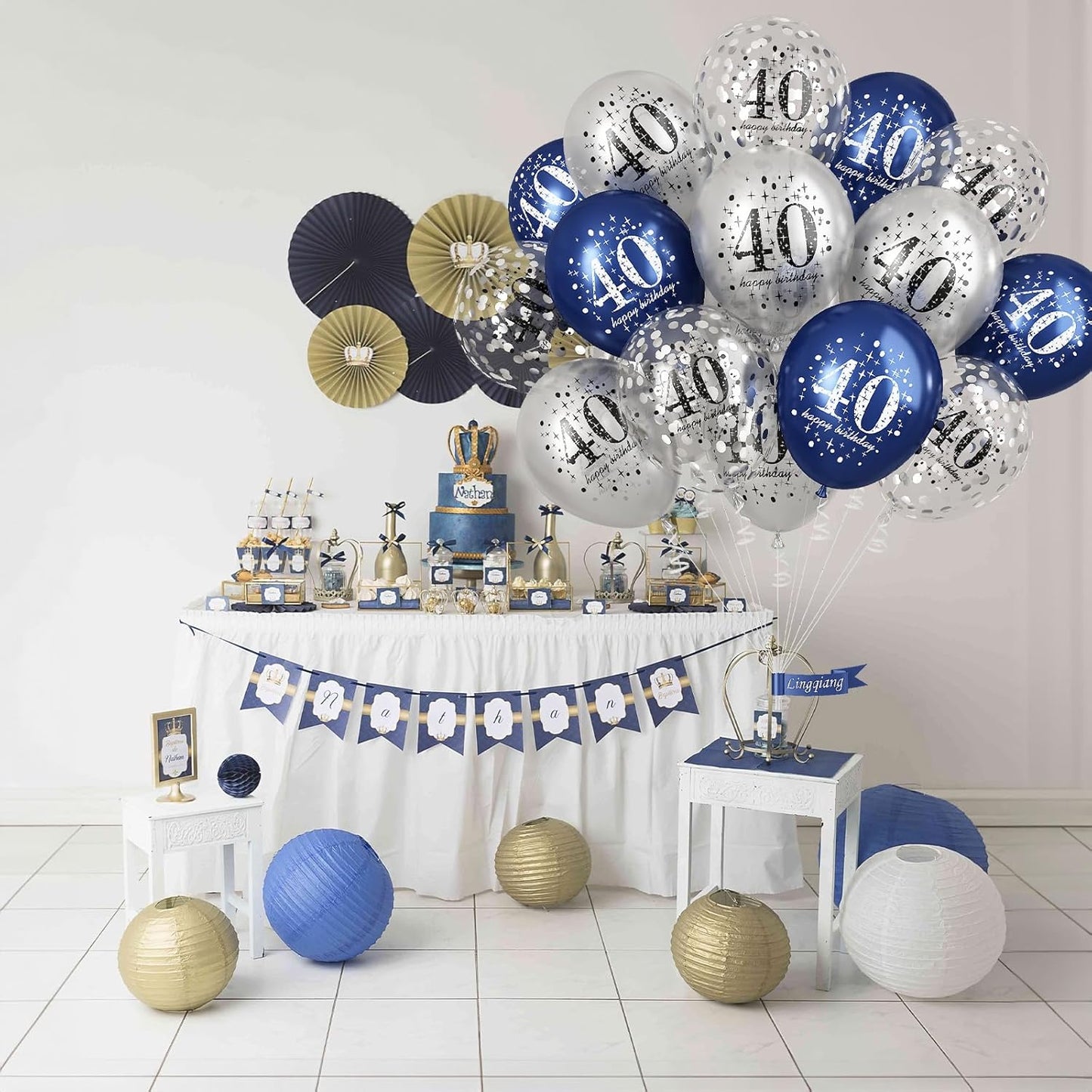 40th Birthday Decoration Men, Pack of 15 Happy 40th Birthday Balloons Latex Helium Navy Blue Silver Confetti Balloons for Him Age 40 Years Old 40th Birthday Party Decorations Celebration Supplies
