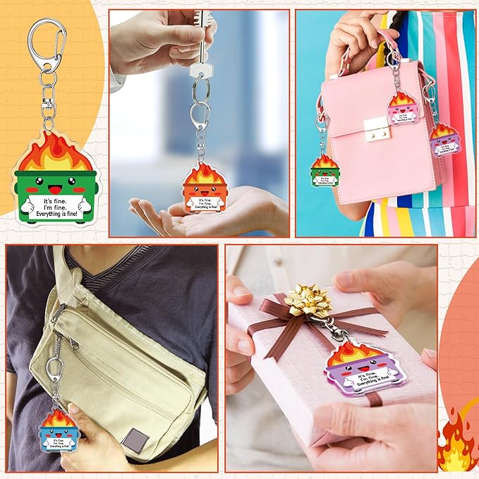 Kenning 50 Pcs Dumpster Fire Keychain Bulk Team Employee Appreciation Gifts Acrylic End of Year Graduation Positive Funny Gift for Coworker Family Friend