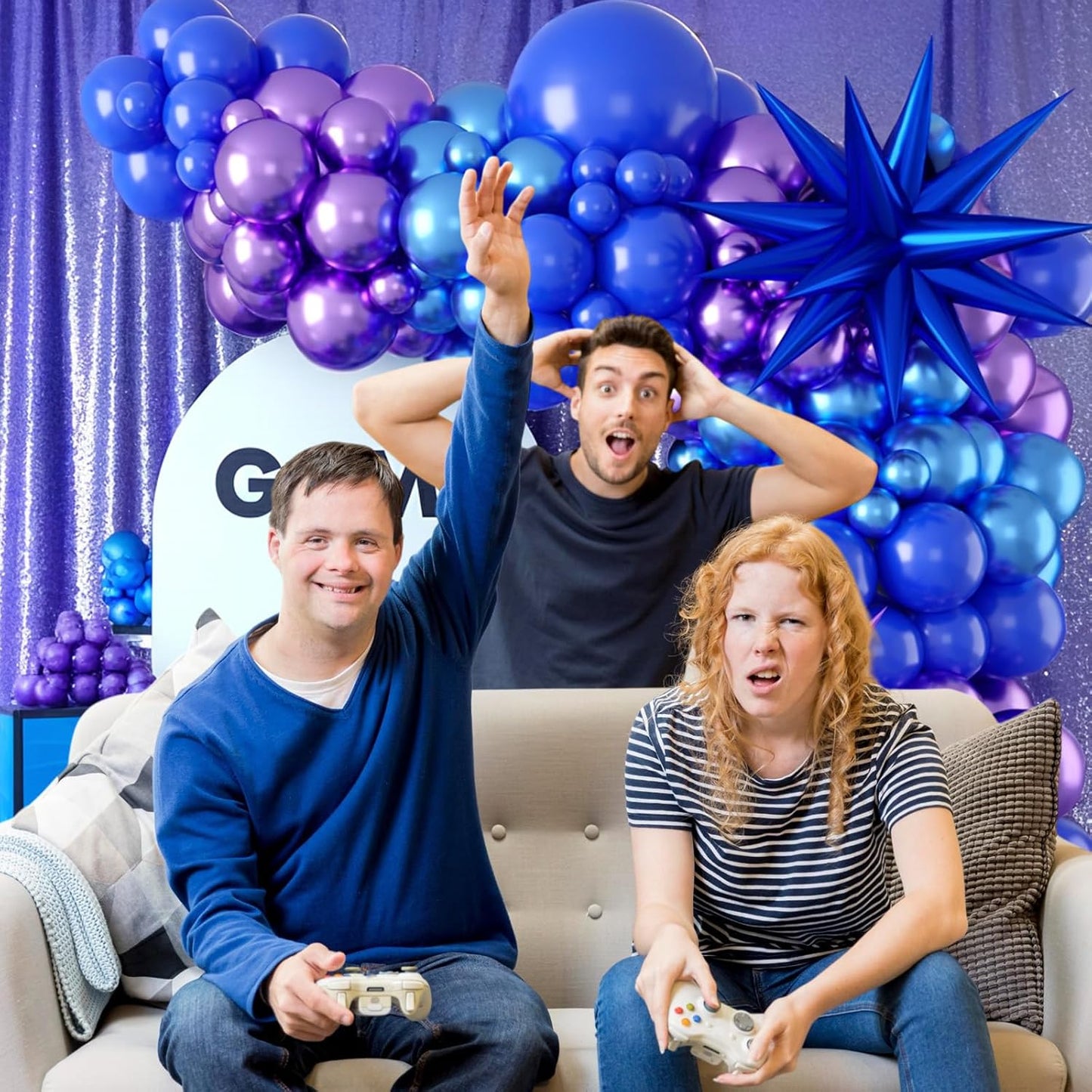 Purple Blue Balloon Arch Kit, Metallic Purple and Blue Balloons Garland Kit with Star Balloons Party Birthday Balloons for Boys Video Game Birthday Baby Shower Engagement Party Supplies