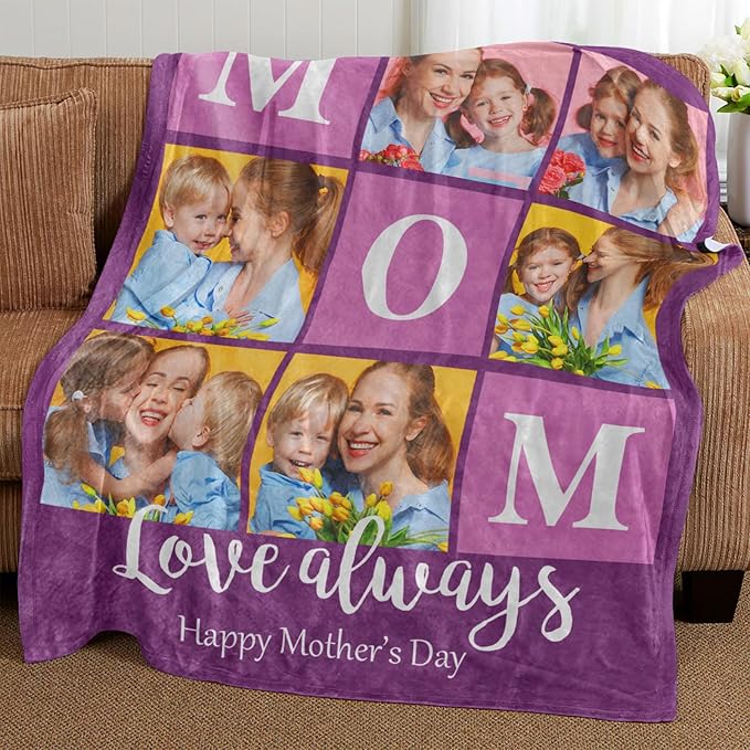 Mothers Day Blanket Gifts for Mom,Custom Blanket with Picture Text Personalized Photo Throw Blanket Customized New Moms Gift from Daughter Son Husband, Birthday Gift for Wife Grandma Grandmother Women