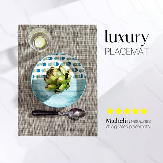 LEXMORE PlaceMats Set of 12 Vinyl/Plastic Woven Place Mats for Kitchen Table Indoor/Outdoor Washable PlaceMat Wipeable Dining Table Mats(Cappuccino)