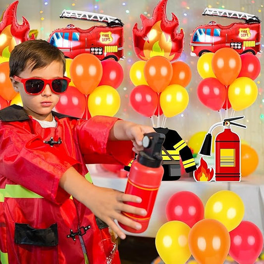 6 Sets Fire Fighting Party Balloon Stand Kit for Table Red Yellow Balloon Centerpiece Decor Fire Truck Party Balloon Stand Kit for Fireman Theme Birthday Supplies