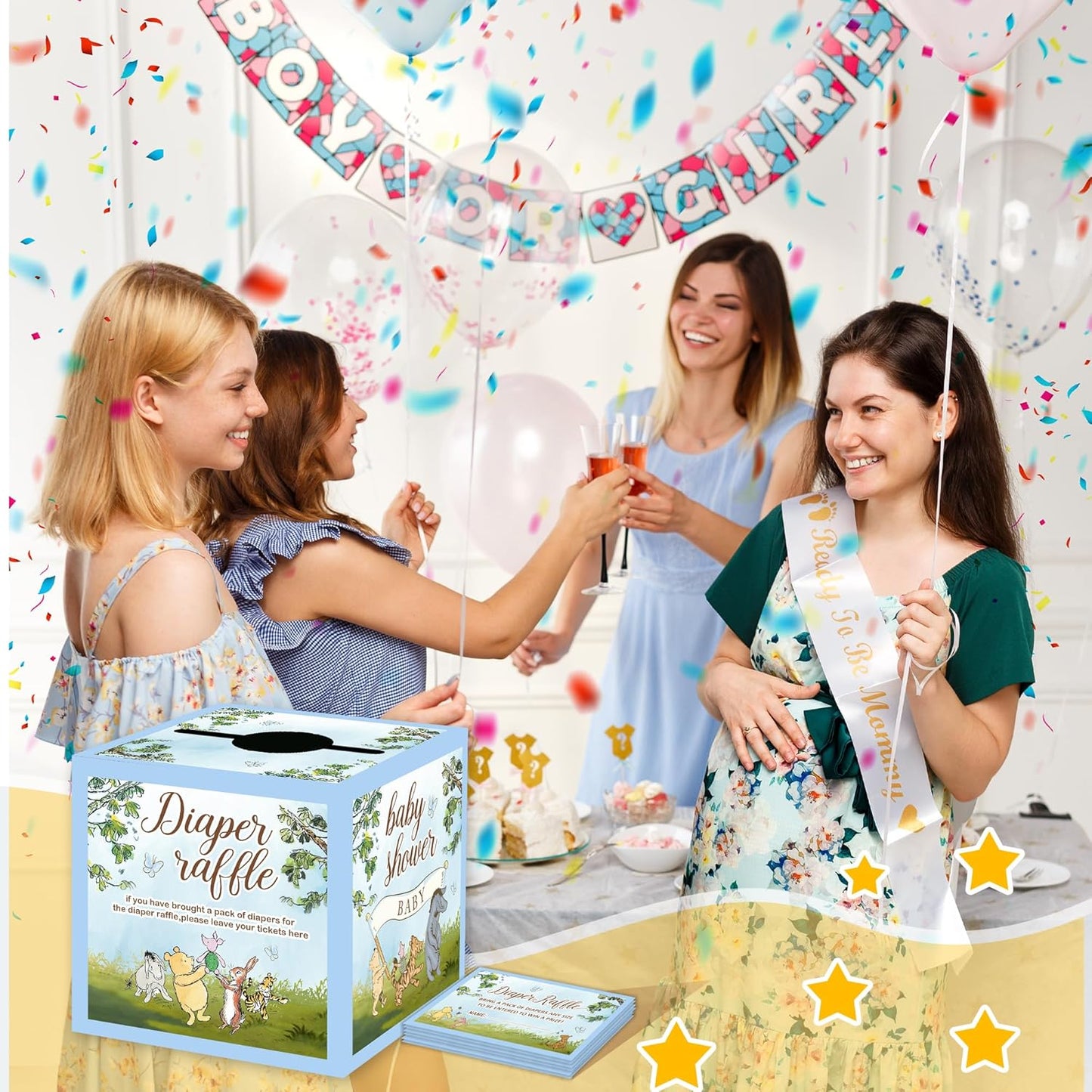 50PCS Winnie the Pooh Baby Shower Decorations-Winnie Baby Shower Games-Pooh Party Decorations-Baby Shower Diaper Raffle Box-blue2