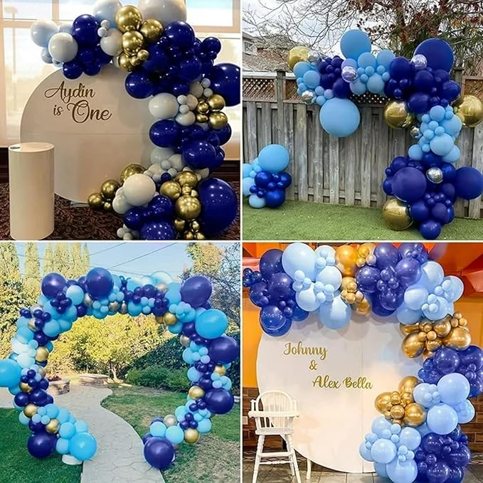 Blue Balloons Garland Arch Kit, 130pcs Navy Blue Balloons Light Blue Balloon for Baby Shower Birthday Graduations Anniversary Party Decorations