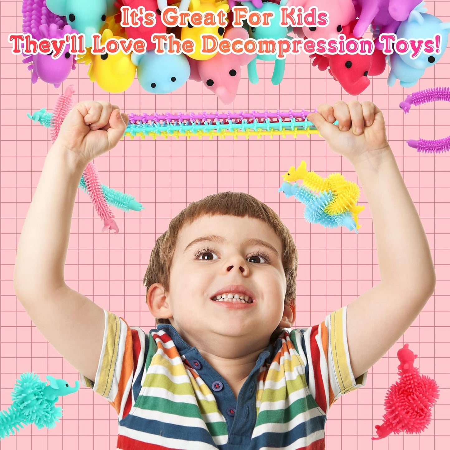 Chivao 300 Pack Bulk Stretchy String Fidget Toys Animal Sensory Toys for Kids and Adults Colorful Fidget Worm Stress Anxiety Relieve Party Favors Goodie Bag Fillers Birthday Gifts (Animal Style)