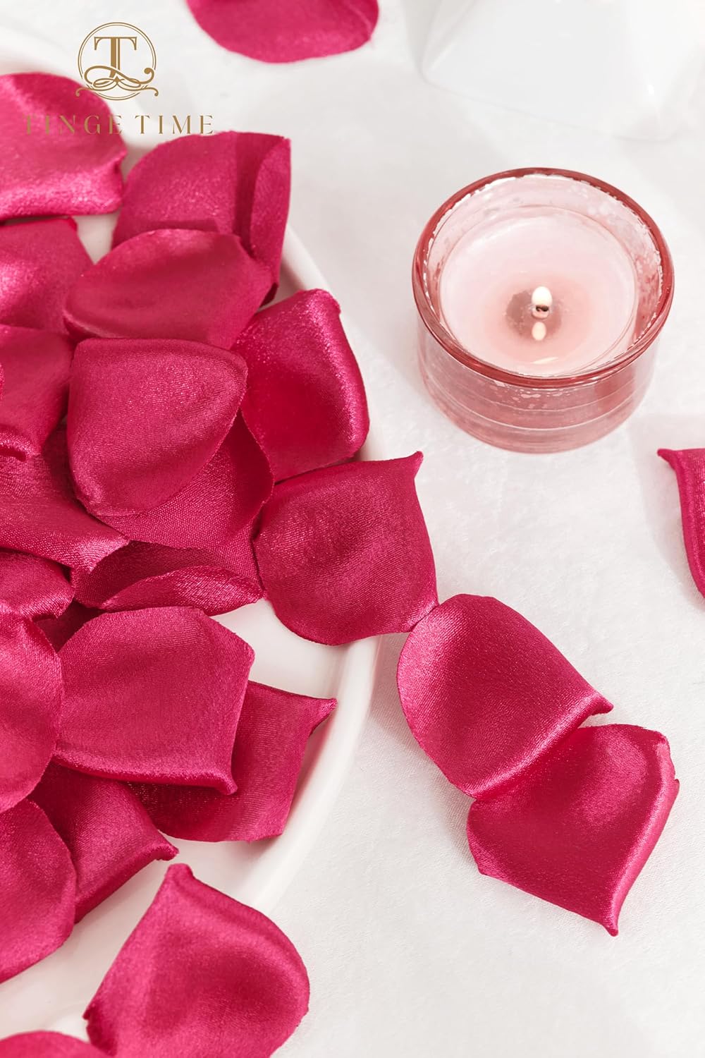 TINGE TIME 300pcs Silk Rose Petals Hot Pink Heart Flower Petals for Wedding Flower Girl Basket Aisle Scatter Dinner Table Centerpieces Party Confetti Bridal Shower Romantic Night Decoration