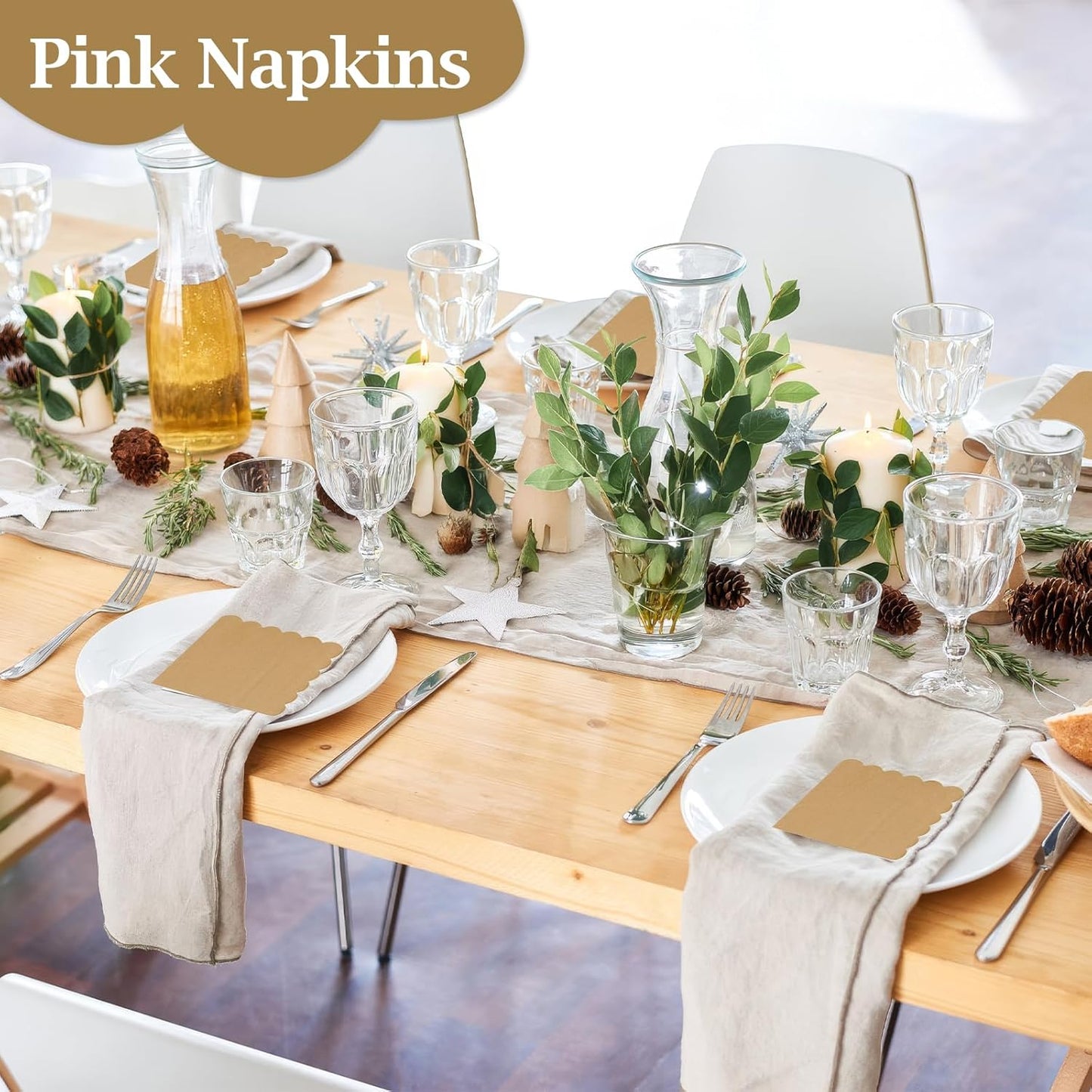 100 Pcs Cocktail Napkins, 2-Ply 5 x 5 Inches Disposable Scalloped Napkins, Thick Premium Dessert Napkins for Party, Wedding, Dinner, Birthday, Anniversary, Festival (Brown)