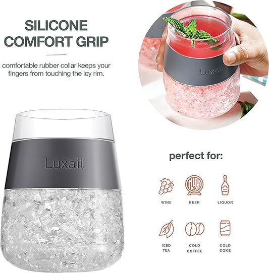 Wine Glasses, Plastic Wine Glasses Set of 4, Wine Gifts, Double Wall Insulated Freezer Tumbler, Stemless Freezer cups for Red and white Wine, 8.5 Oz, Multicolor