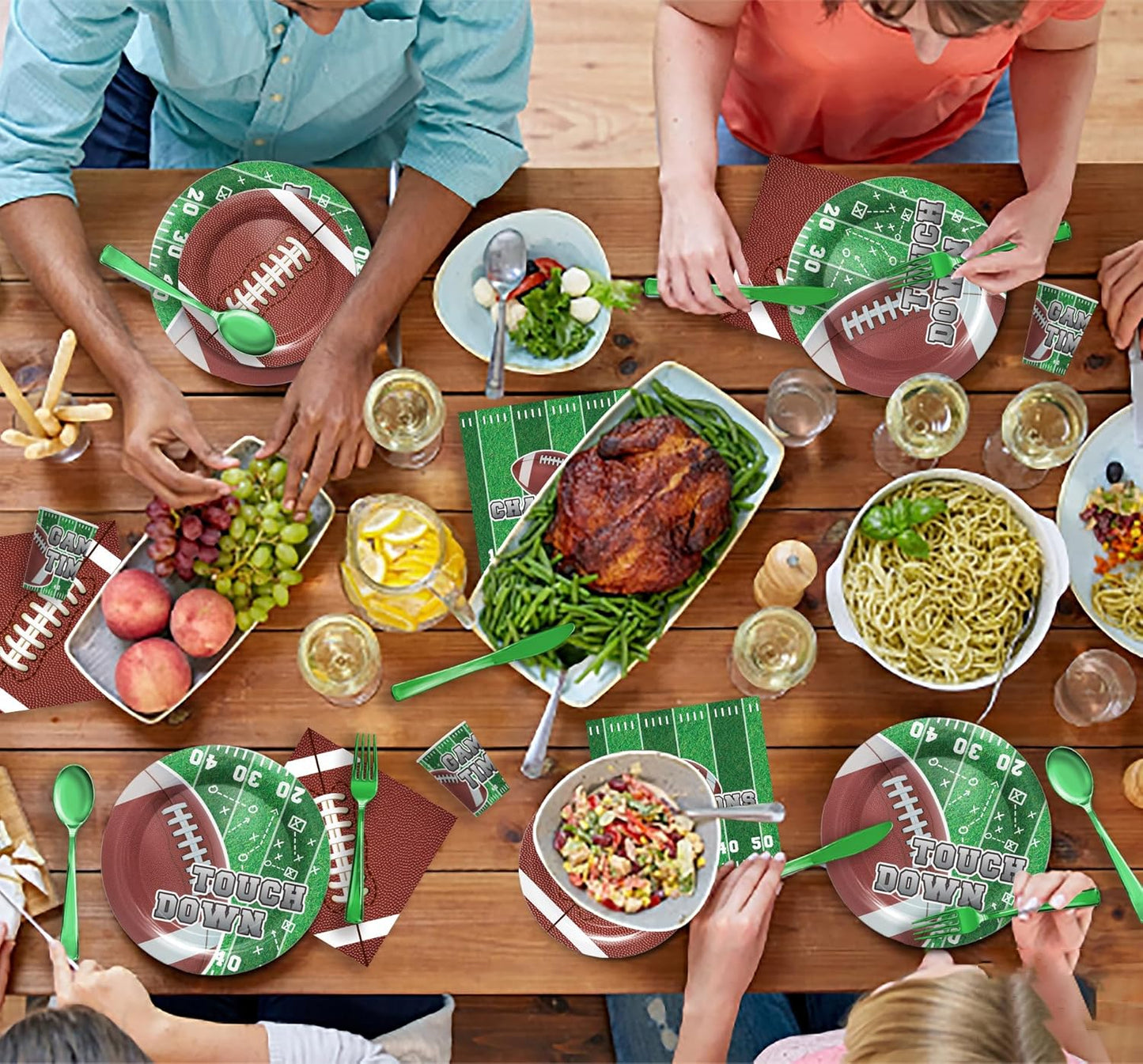Football Party Supplies Tableware - Super Bowl Football Party Decorations Set, Include Dinner Plates, Cups, Napkins, Cutlery, for Touchdown Boys Super Bowl Party Supplies | 24 Guests