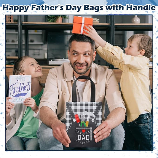 Wesnoy 24 Pcs Father's Day Gift Bags Treat Bags with Handle Happy Father's Day Tote Bags Reusable Best Dad Non Woven Gift Wrap Bags Fathers Day Goodie Bags for Dad Grandpa Party Favor Supplies