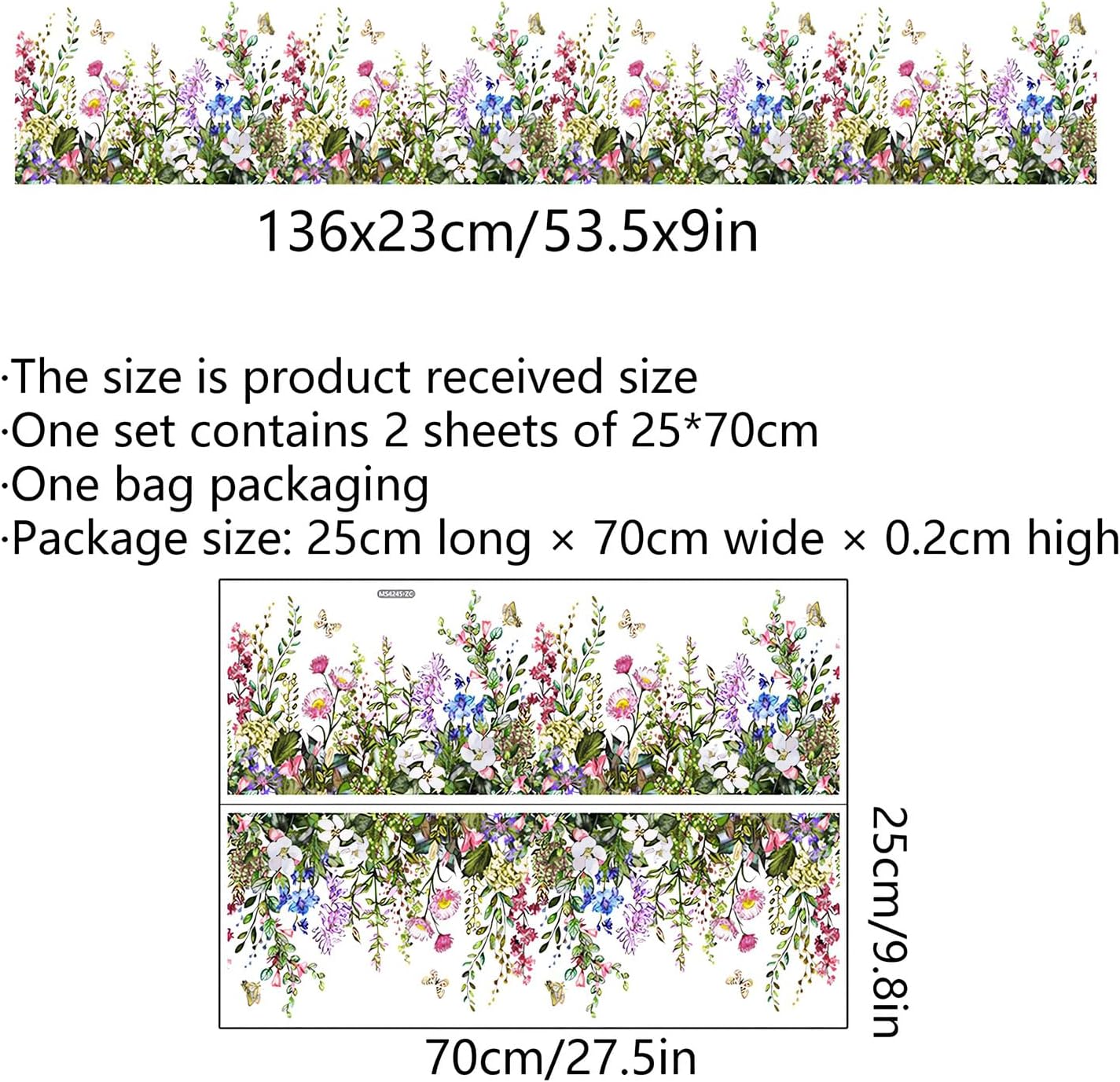 Colorful Flower Butterfly Greenery Wall Sticker,sacinora Floral Art Green Plants Wall Decal Removable Vinyl Peel and Stick for Living Room Bedroom Children's Room Kitchen Sofa TV Background Decoration