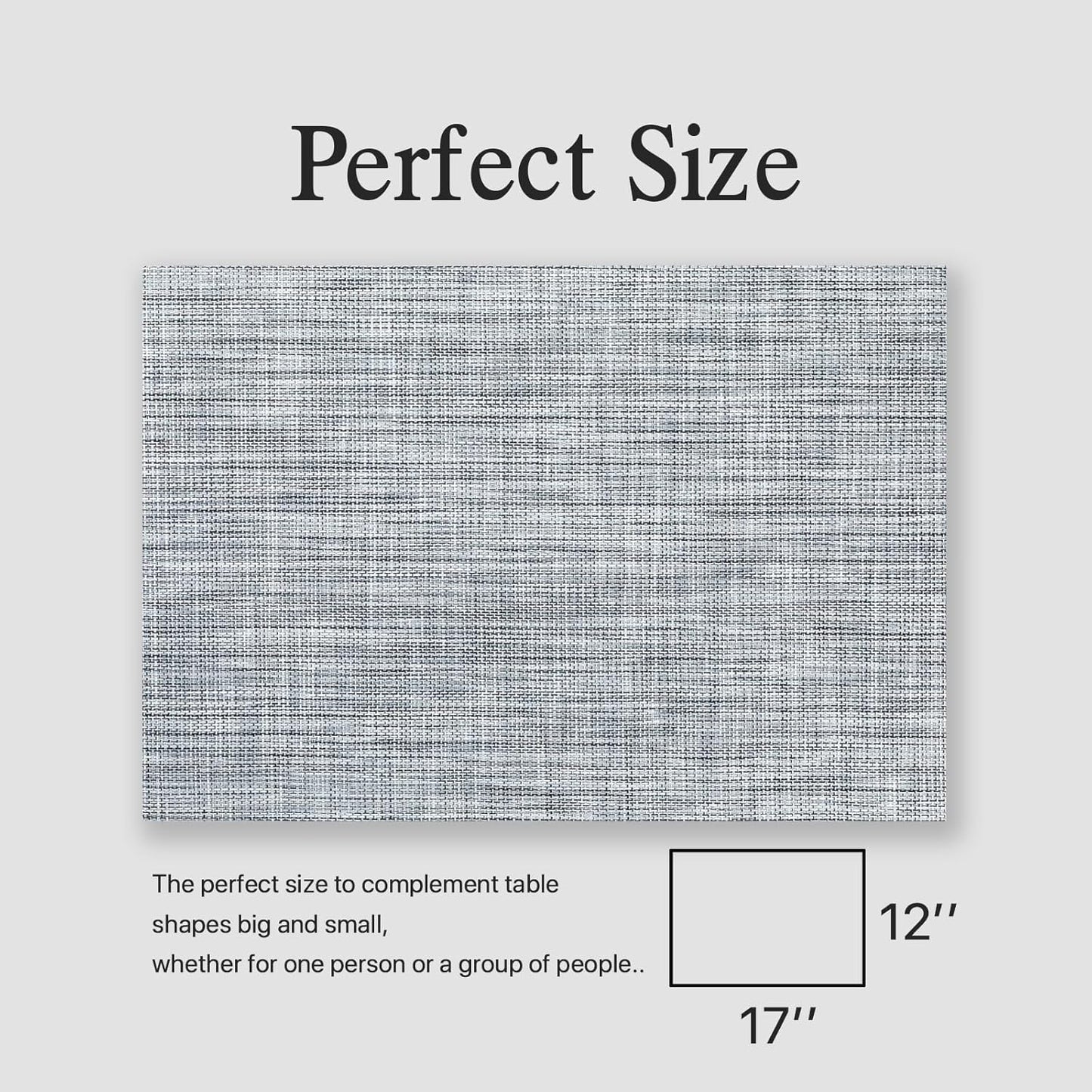Placemats Set of 8 - Easy Clean Woven Vinyl Placemats for Dining Table, Indoor/Outdoor Place Mats, Washable PVC Table Mats(Gray)