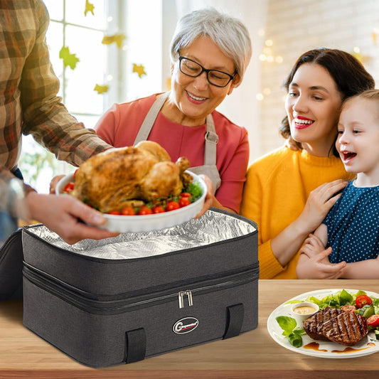GhvyenntteS Casserole Carrier, Double Insulated Casserole Carrier for Hot or Cold Food Lunch Tote Warmer, Portable Lasagna Lunch Bag for Potluck Parties, Picnic, Travel, Fits 9"x13" Baking Dish, Grey