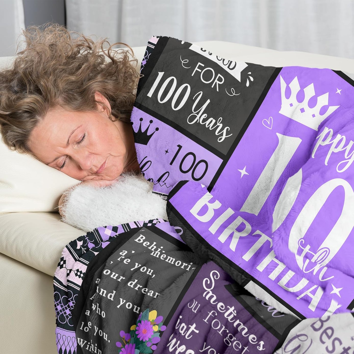 100th Birthday Gifts for Women Soft Purple Blanket 60"X50", Best Gifts for 100 Year Old Woman Decorations Party Supplies, Happy 100th Birthday Gift Ideas, 1925 Bday Present for Mom Grandma