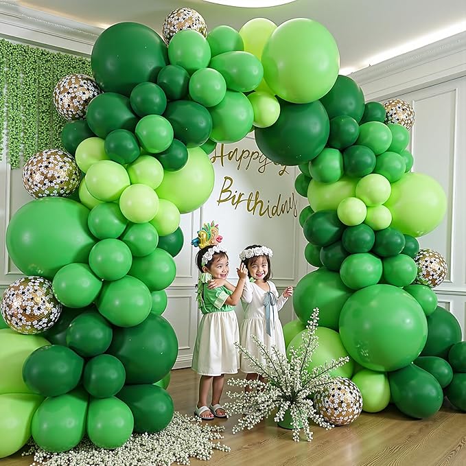 412pcs Green Balloon Garland Arch Kit, 18 12 10 5 inch Different Sizes Balloons for Green Jungle Forest Themed Birthday Party Decorations