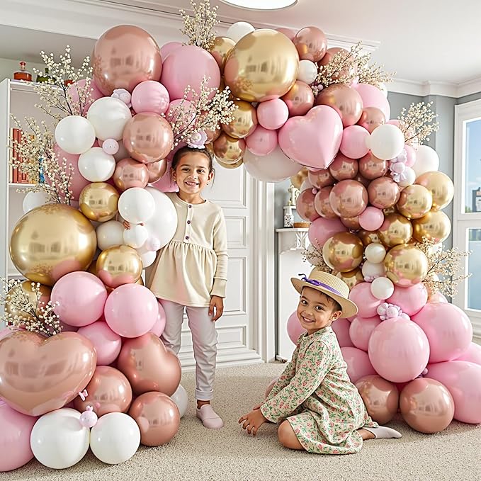 412Pcs Rose Gold Balloon Garland Arch Kit,18 12 10 5 Inch Nude Pastel Pink Metallic Gold White Balloons for Women Girls Birthday Bridal Baby Shower Decorations